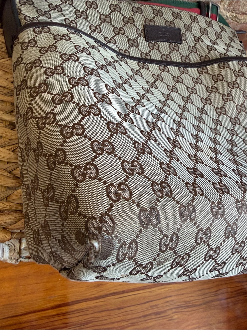 Gucci Brown GG Canvas Messenger Bag with Green-Red Web Strap - Picture 6 of 7